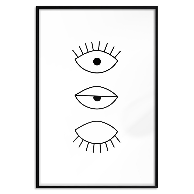 Wall Poster In the Blink of an Eye - black and white eye in three phases in line art style 123471 additionalImage 17