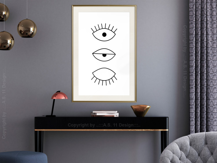 Wall Poster In the Blink of an Eye - black and white eye in three phases in line art style 123471 additionalImage 21