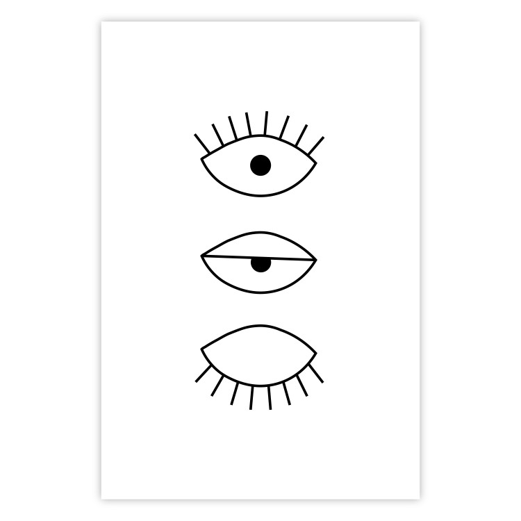 Wall Poster In the Blink of an Eye - black and white eye in three phases in line art style 123471 additionalImage 25