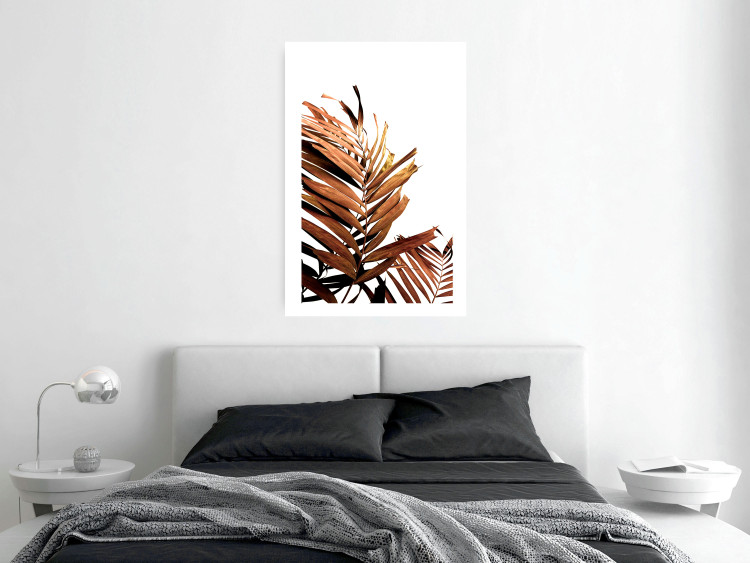 Poster Sunny Effect - tropical leaf in brown hue on white background 123771 additionalImage 4