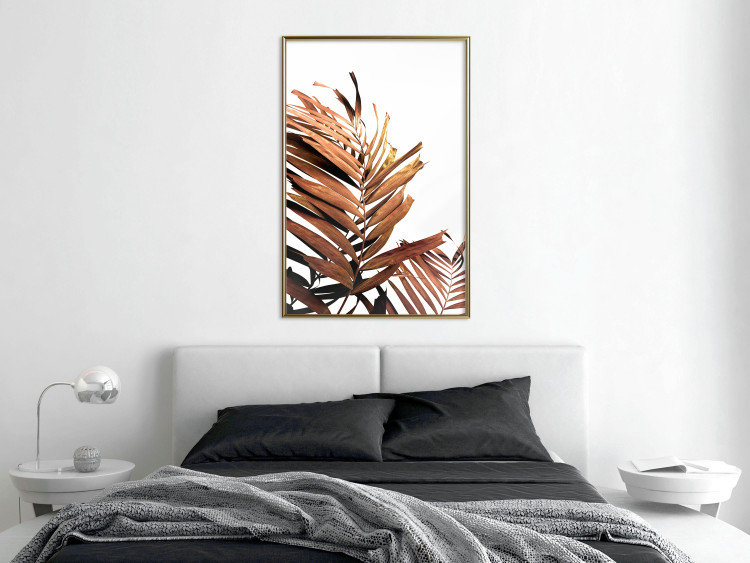 Poster Sunny Effect - tropical leaf in brown hue on white background 123771 additionalImage 5