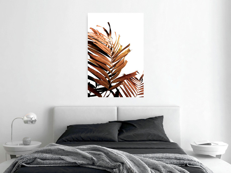 Poster Sunny Effect - tropical leaf in brown hue on white background 123771 additionalImage 17
