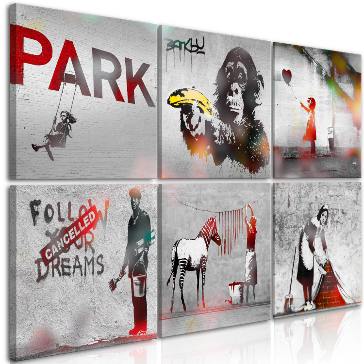 Canvas Art Print Banksy Collage (6 Parts) 125771 additionalImage 2