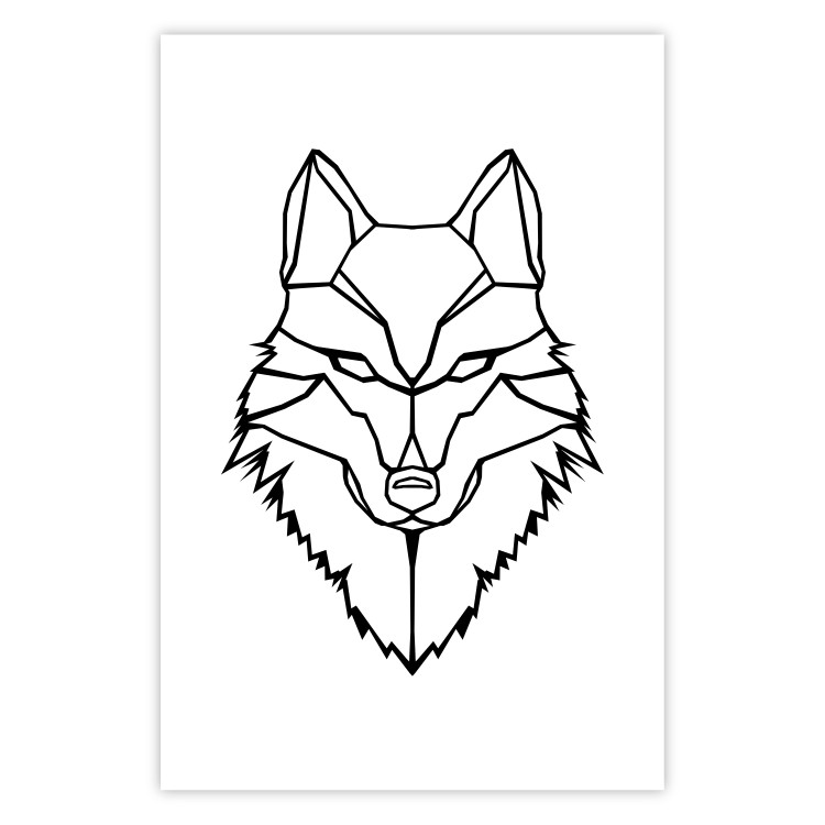 Wall Poster Guardian - black wolf created from geometric figures on a white background 125871