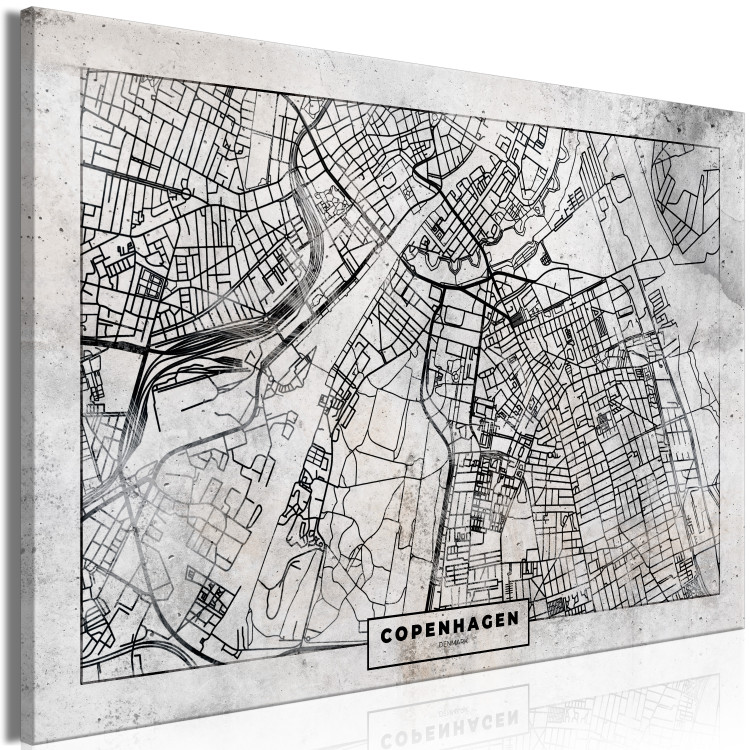 Canvas Art Print Map of Copenhagen - Plan of the Denmark Capital in black and white 135171 additionalImage 2