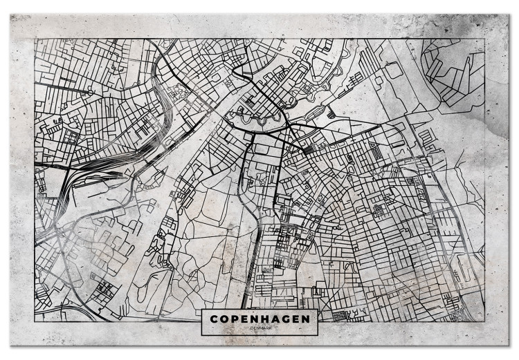 Canvas Art Print Map of Copenhagen - Plan of the Denmark Capital in black and white 135171