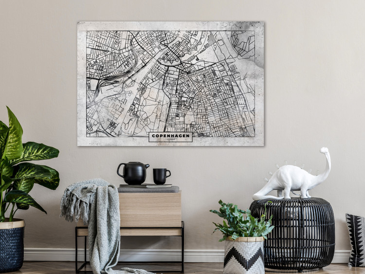 Canvas Art Print Map of Copenhagen - Plan of the Denmark Capital in black and white 135171 additionalImage 3