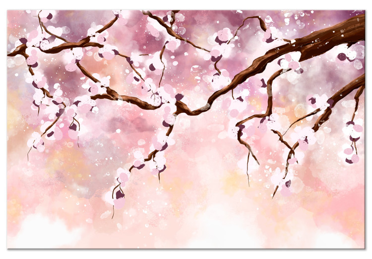 Canvas Print Twig of blooming cherries - illustration with a tree 135771