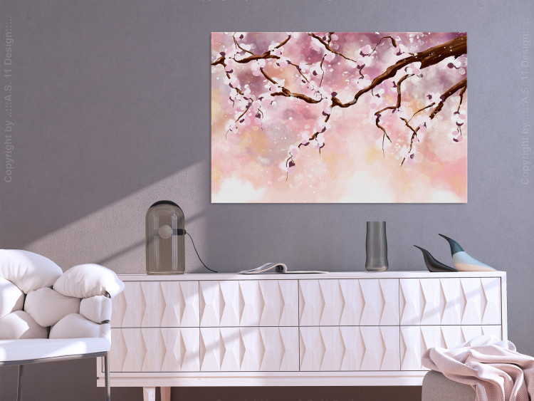 Canvas Print Twig of blooming cherries - illustration with a tree 135771 additionalImage 3