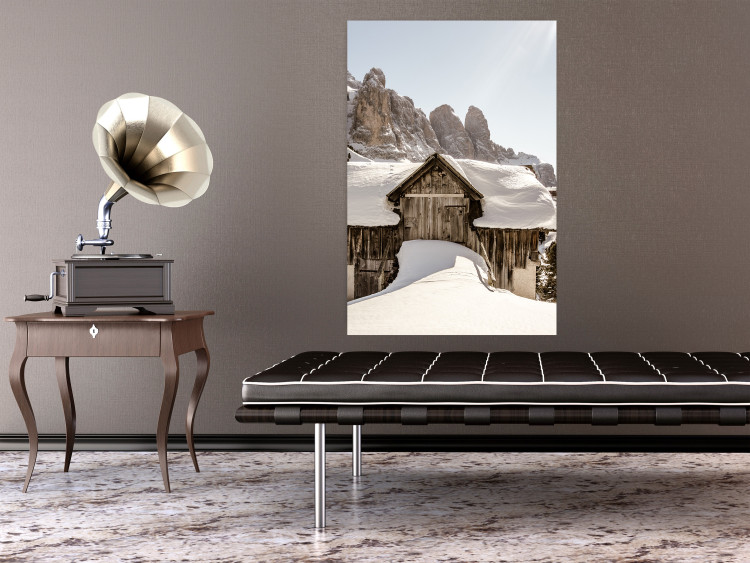 Wall Poster Winter in the Dolomites - small wooden cottage in the mountains covered in snow 137971 additionalImage 22