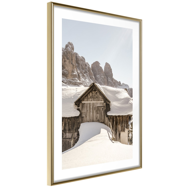 Wall Poster Winter in the Dolomites - small wooden cottage in the mountains covered in snow 137971 additionalImage 2