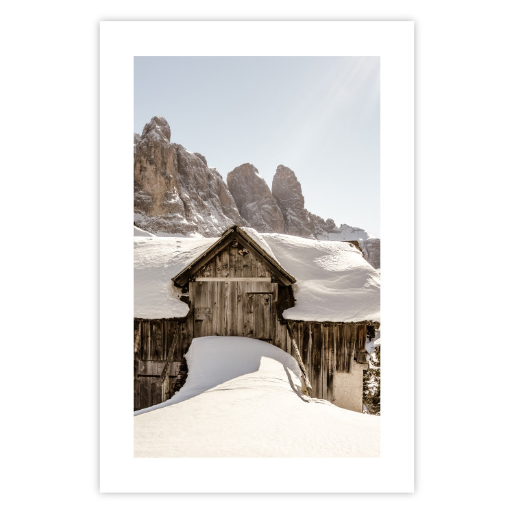 Wall Poster Winter in the Dolomites - small wooden cottage in the mountains covered in snow 137971 additionalImage 13
