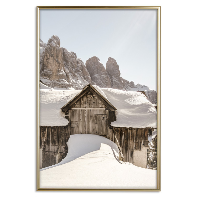 Wall Poster Winter in the Dolomites - small wooden cottage in the mountains covered in snow 137971 additionalImage 9