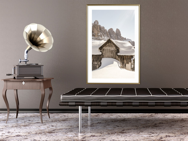 Wall Poster Winter in the Dolomites - small wooden cottage in the mountains covered in snow 137971 additionalImage 19