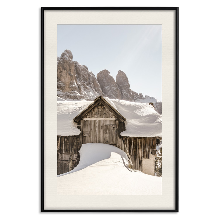 Wall Poster Winter in the Dolomites - small wooden cottage in the mountains covered in snow 137971 additionalImage 17