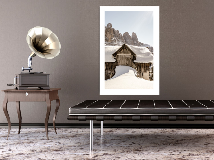 Wall Poster Winter in the Dolomites - small wooden cottage in the mountains covered in snow 137971 additionalImage 18