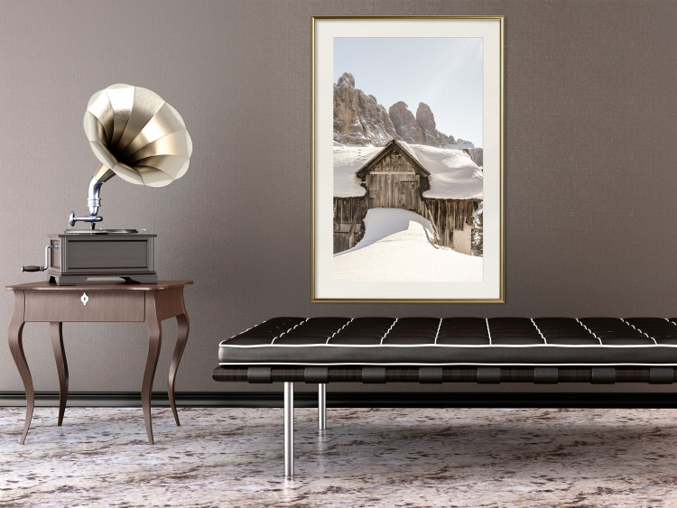 Wall Poster Winter in the Dolomites - small wooden cottage in the mountains covered in snow 137971 additionalImage 26