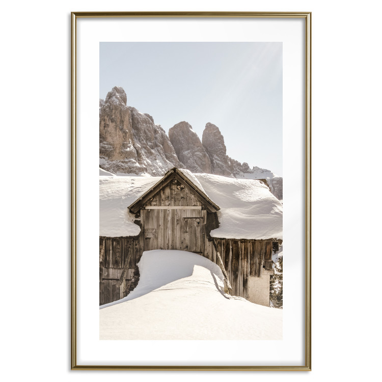 Wall Poster Winter in the Dolomites - small wooden cottage in the mountains covered in snow 137971 additionalImage 16
