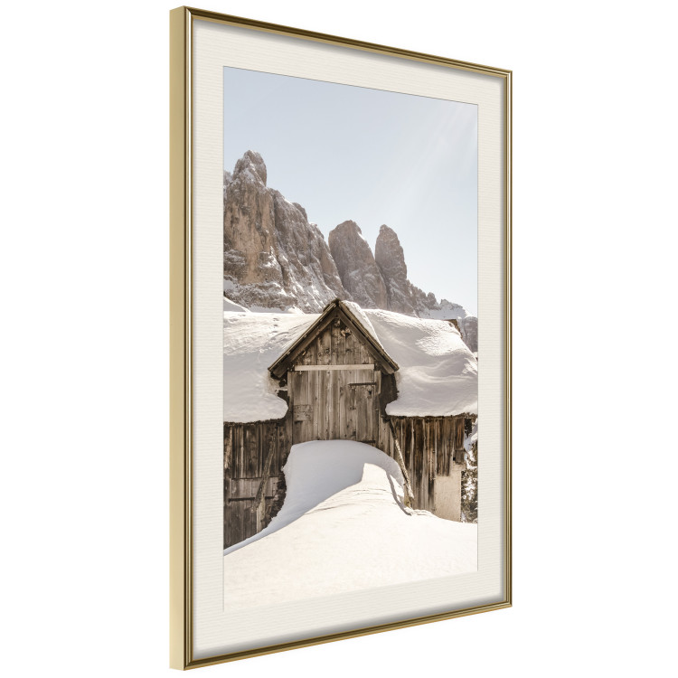 Wall Poster Winter in the Dolomites - small wooden cottage in the mountains covered in snow 137971 additionalImage 3