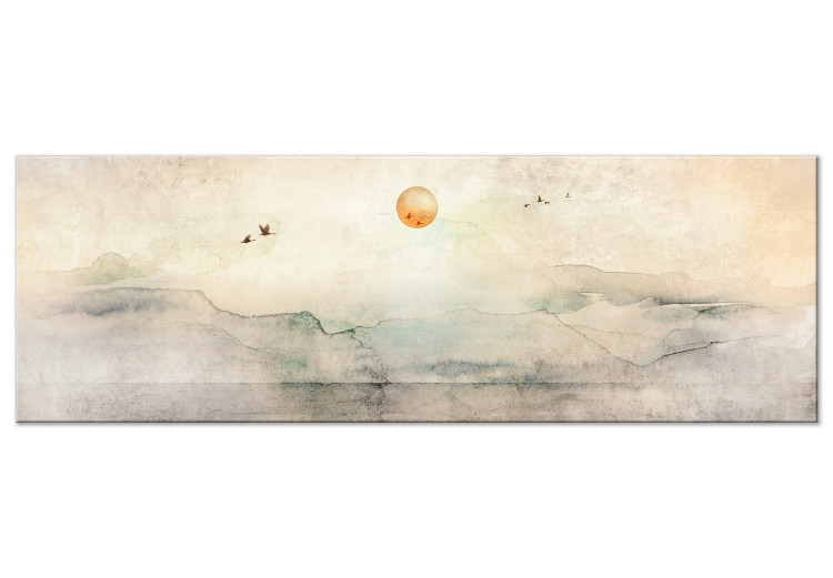 Canvas Print Silent Departure (1-piece) Narrow - landscape with flying birds 143571