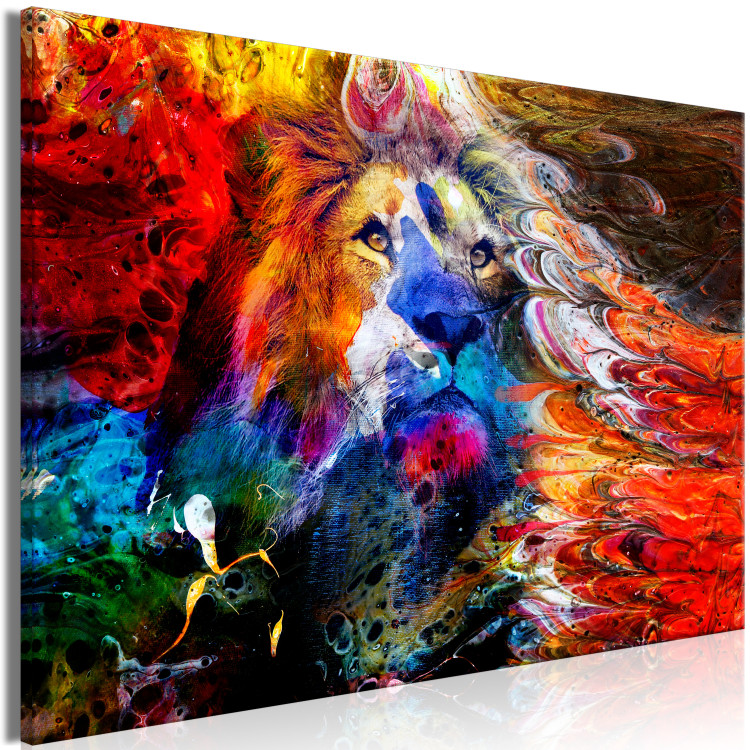 Canvas Art Print African King (1-piece) - lion on a colorful abstract background 144071 additionalImage 2