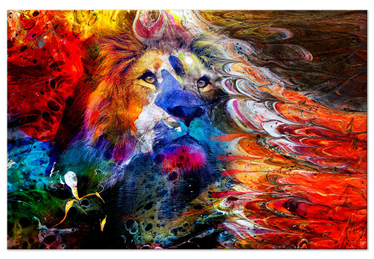 Canvas Art Print African King (1-piece) - lion on a colorful abstract background 144071