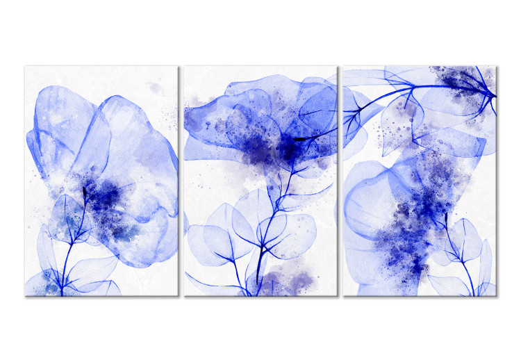 Canvas Print Blue Flowers (3-piece) - plants painted with watercolors and ink 145171