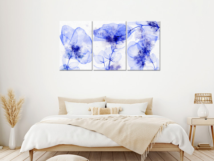 Canvas Print Blue Flowers (3-piece) - plants painted with watercolors and ink 145171 additionalImage 3