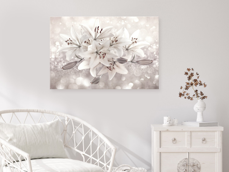 Canvas Art Print Blooming Lilies (1-piece) - beige flowers on a cream-white background 145271 additionalImage 3