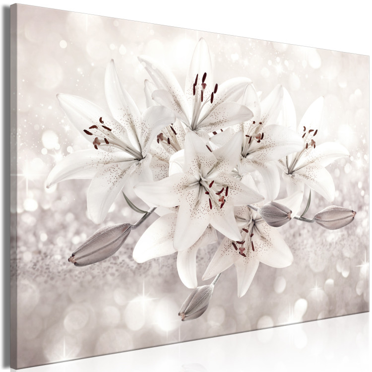 Canvas Art Print Blooming Lilies (1-piece) - beige flowers on a cream-white background 145271 additionalImage 2