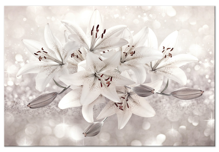 Canvas Art Print Blooming Lilies (1-piece) - beige flowers on a cream-white background 145271