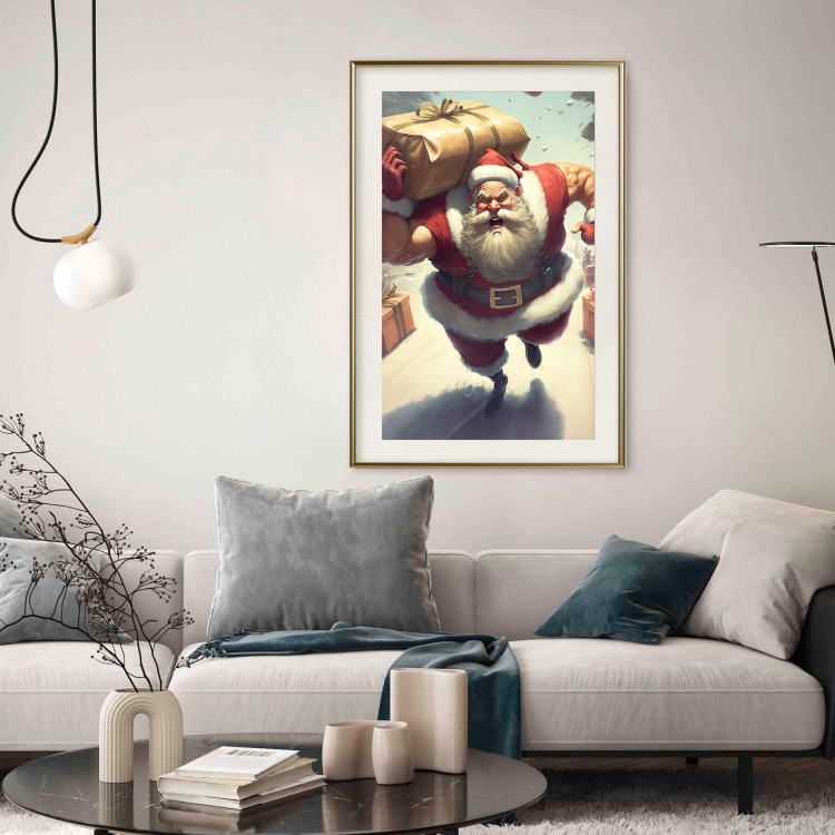 Wall Poster Christmas Madness - A Muscular Santa Claus Carrying a Gift 151871 additionalImage 11