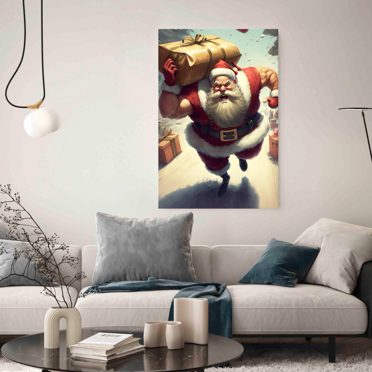 Wall Poster Christmas Madness - A Muscular Santa Claus Carrying a Gift 151871 additionalImage 20