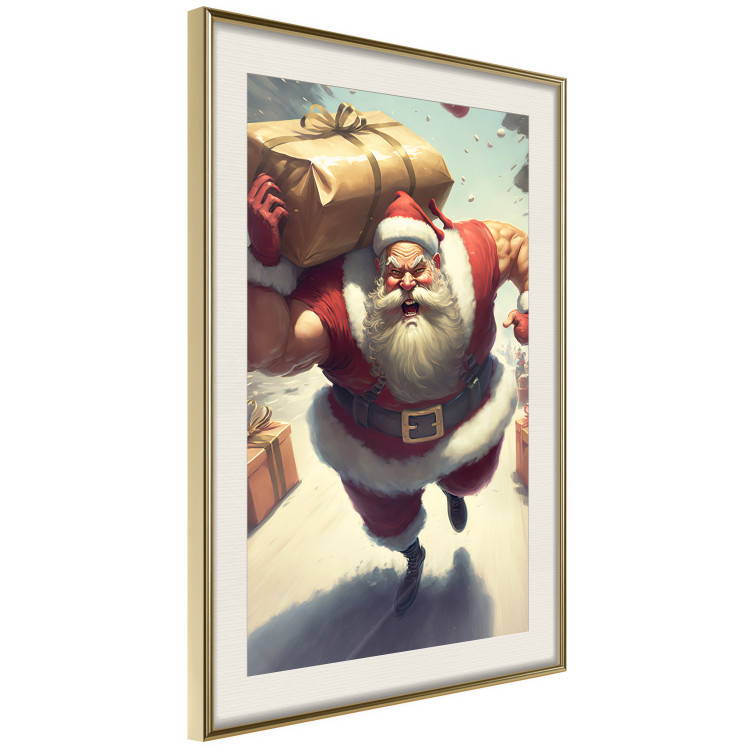 Wall Poster Christmas Madness - A Muscular Santa Claus Carrying a Gift 151871 additionalImage 9