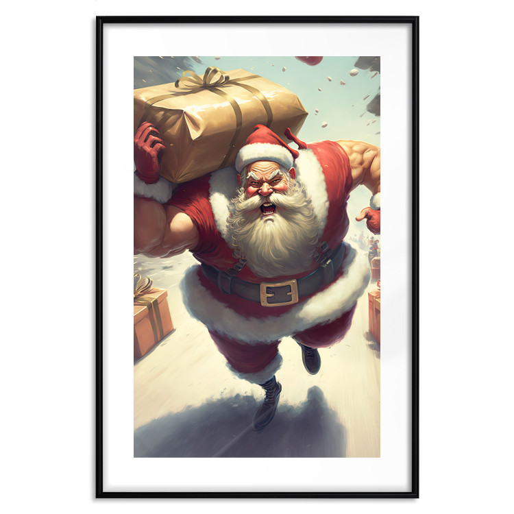 Wall Poster Christmas Madness - A Muscular Santa Claus Carrying a Gift 151871 additionalImage 17