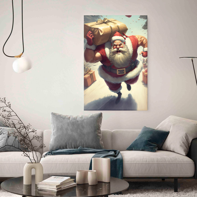 Wall Poster Christmas Madness - A Muscular Santa Claus Carrying a Gift 151871 additionalImage 14