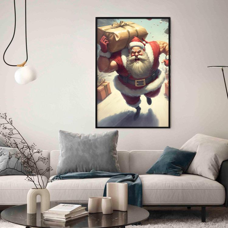 Wall Poster Christmas Madness - A Muscular Santa Claus Carrying a Gift 151871 additionalImage 19