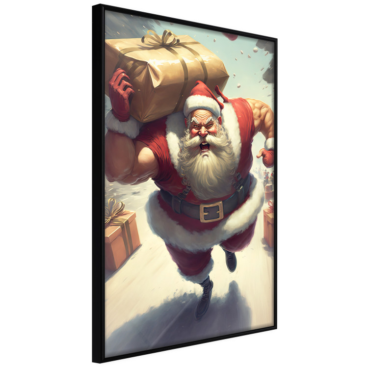 Wall Poster Christmas Madness - A Muscular Santa Claus Carrying a Gift 151871 additionalImage 3