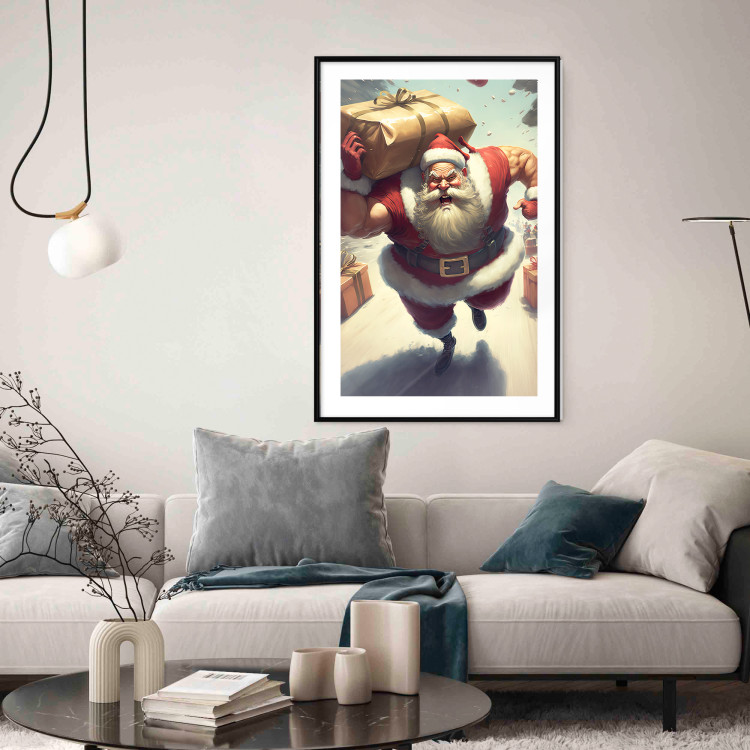 Wall Poster Christmas Madness - A Muscular Santa Claus Carrying a Gift 151871 additionalImage 22