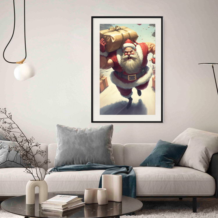Wall Poster Christmas Madness - A Muscular Santa Claus Carrying a Gift 151871 additionalImage 24