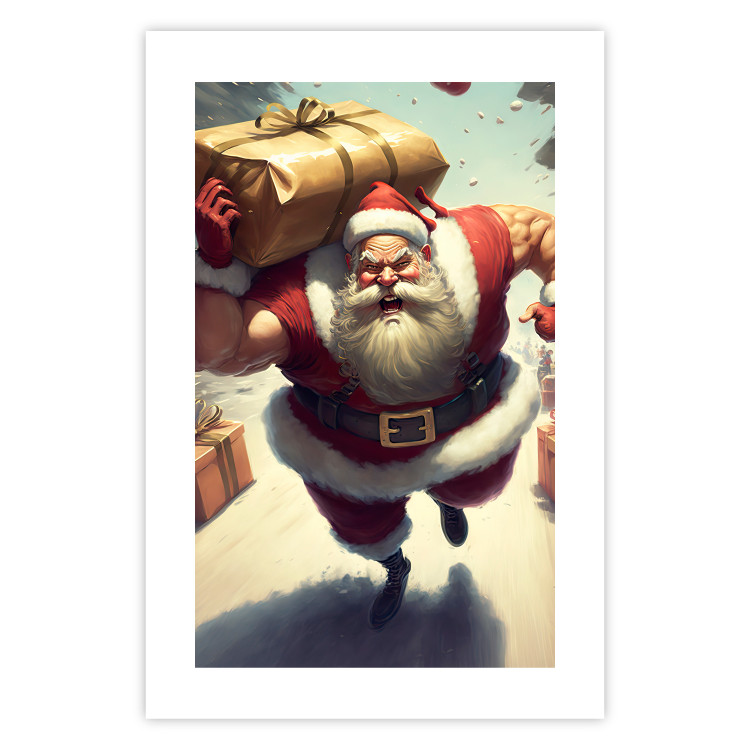 Wall Poster Christmas Madness - A Muscular Santa Claus Carrying a Gift 151871 additionalImage 21