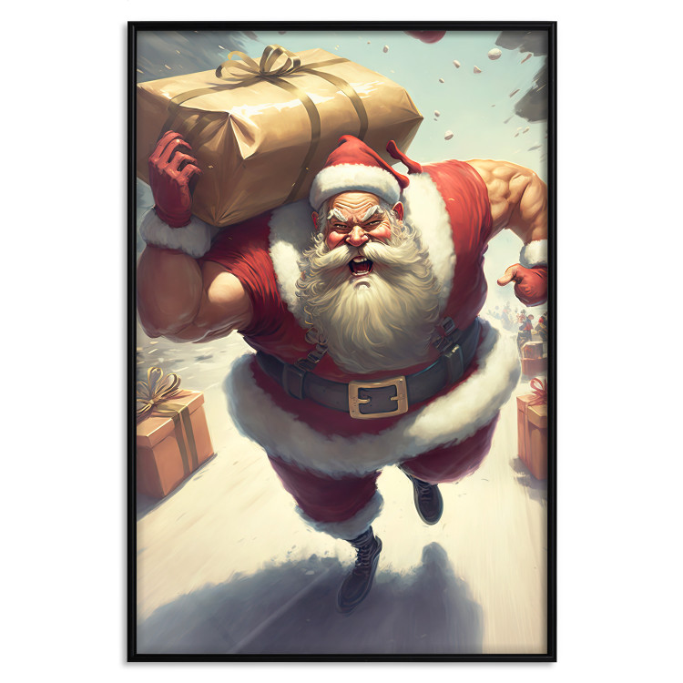 Wall Poster Christmas Madness - A Muscular Santa Claus Carrying a Gift 151871 additionalImage 16