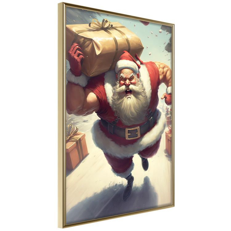 Wall Poster Christmas Madness - A Muscular Santa Claus Carrying a Gift 151871 additionalImage 4
