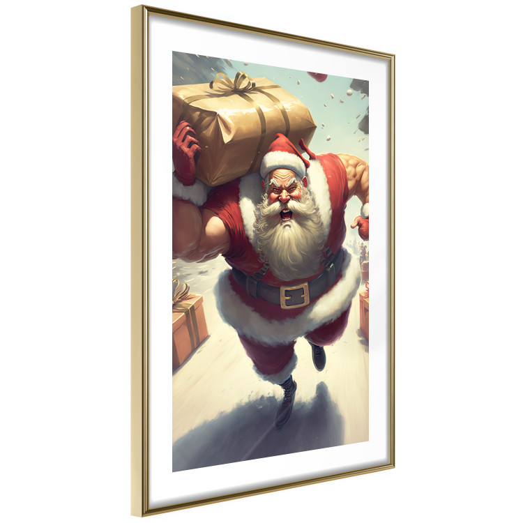 Wall Poster Christmas Madness - A Muscular Santa Claus Carrying a Gift 151871 additionalImage 6