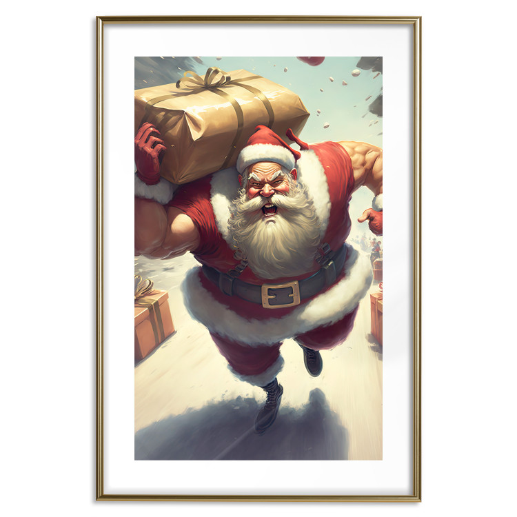 Wall Poster Christmas Madness - A Muscular Santa Claus Carrying a Gift 151871 additionalImage 23