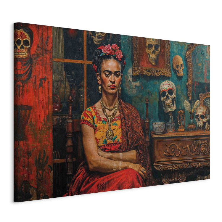 Canvas Print Frida Kahlo - Composition With the Painter Sitting in a Room With Skulls 152271 additionalImage 2