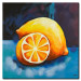 Canvas Art Print Yellow Lemon (1-piece) - still life with fruit on a blue background 46871
