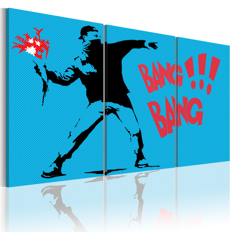 Canvas Art Print The best weapon - graffiti a la Banksy with a masked man 55471 additionalImage 2