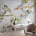 Wall Mural Blooming Nature - Composition with orchid and buds on a white wall background 61871 additionalThumb 4