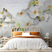 Wall Mural Blooming Nature - Composition with orchid and buds on a white wall background 61871 additionalThumb 2